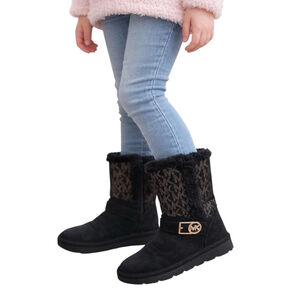 Michael Kors Girls Black Faux Fur MK Logo Boots Size 11 Winter Zip